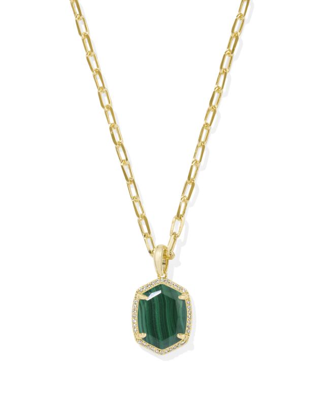 Daphne Gold Pave Frame Short Pendant Necklace in Green Malachite image number 0.0